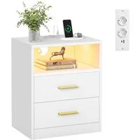 VASAGLE Nachttisch mit Ladestation, LED-Beleuchtung und Schubladen, mit 2 AC-Steckdosen und USB-Anschlüssen, 1er/2er Set