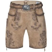 Schöneberger Trachten Couture Trachtenlederhose Lederhose Herren kurz mit Trachtengürtel für Oktoberfest - Wildbock Stickereien, echtes Nubukleder, inkl. Trachtengürtel