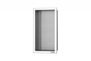 ESS BOX 10 Edelstahl gebürstet Wandnische 15x30x10 cm mit Rahmen Poliert, inkl. Rohbauset, BOX-15x30 BOX-15x30x10-P