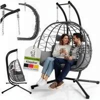 Juskys Hängesessel Aria, Polyrattan Doppelhängesessel, Schaukel mit Gestell & Kissen