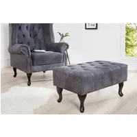 riess-ambiente Fußhocker CHESTERFIELD 80cm antik grau, mit Massivholzbeinen