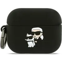 KARL LAGERFELD Kopfhörer-Schutzhülle Case AirPods Pro 3 Silikon schwarz Logo Katze Kopf 3D, Kantenschutz