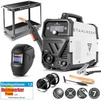 STAHLWERK Fülldrahtschweißgerät FLUX 160 ST Digital Vollausstattung Gerätewagen und Helm, 40 - 160 A, Packung, 1-tlg., Vollausstattung, synergischem Drahtvorschub
