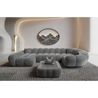 Sofa Dreams Wohnlandschaft Maleron U Form Design Stoffsofa, Stoff Polsterecke, 6-Sitzer, Ottomane links, Samtstoff Dunkelgrau