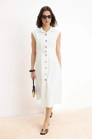 Ärmelloses, flaches Midi-Hemdkleid für Damen, lässig/alltagstauglich