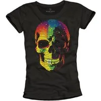 MAKAYA Print-Shirt Totenkopf Disco Skull Rockige Mode Damen Sommer Top Gothic Druck Kurzarmshirt