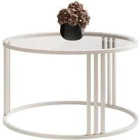 Lookway Couchtisch LORI GLASS, runder Couchtisch mit kaschmirfarbenem Gestell (1x Tisch), Durchmesser: ⌀70 cm