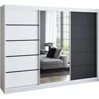 A&J MöbelLand GmbH Schiebetürenschrank VILUNO mit 4 Schubladen und Spiegel (nur für kurze Zeit! TOP ANGEBOT! Geräumiger Schrank mit einer Breite von 200 cm und Spiegel, ideal zur Aufbewahrung von Kleidung und Accessoires. 4 Schubladen und viel Staura