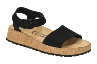 Birkenstock Damen Sandalette Glenda 1029046 Schwarz Nubuk Leder Keilabsatz