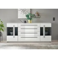 Home affaire Sideboard Cantara, moderner Schrank, Kommode in Eiche Evoke, Weiß oder Kaschmir, schwarze Stangengriffe, ausreichend Stauraum, vielseitig einsetzbar