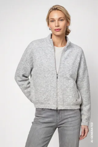 monari - Strickjacke mit Reißverschluss light grey melange - Gr. - 34