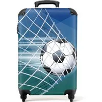 NoBoringSuitcases.com© Kinderkoffer Fußball - Tor - Netz - Schießen - Jungen 55x35x20cm, 4 Rollen, Handgepäck Koffer, Hartschalenkoffer Kinder, Reisekoffer Jungen
