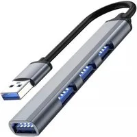 IZOXIS 4-Port USB Hub Aluminium Splitter, Plug-and-Play, grau, kompakt. USB-Adapter Standard-USB, USB 3.0 zu Standard-USB, USB 3.0, 4 USB-Ports, Plug-and-Play, Aluminiumgehäuse, kompakt und leicht