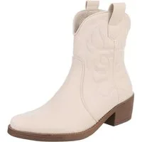 Ital-Design Modische Cowboy-Stiefel mit Verzierungen für Damen Westernstiefelette (89938144) Blockabsatz Stiefeletten in Beige