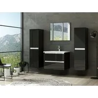 Homeline Badmöbel-Set Bad Möbel Set, Hochglanz, Eiche schwarz und weiß Soft Close, (Set Angebot, 6-St., Spar set)