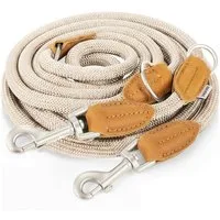 Rudelkönig Hundeleine Hundeleine 2,25m mit Leder, Elegante Führleine für große Hunde, Leder, Polyester (1-tlg), 3-fach verstellbare Tauleine