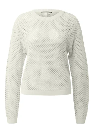 Q/S designed by - Strickpullover mit Lochmuster und Rundhalsausschnitt weiß - Gr. - XL