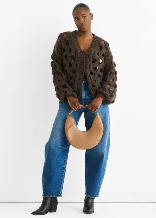 Schokoladenfarbener hohlstrukturierter Chunky-Strick-Cardigan