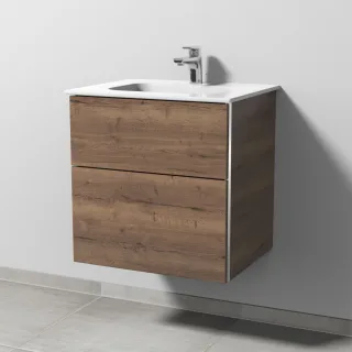 Sanipa 3way Keramik-Set Design Keramik-Waschtisch und Unterbau mit 2 Auszügen, Eiche-Tabak BR47950