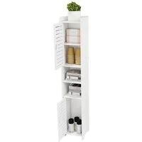 JEOBEST Badkommode Badzimmerschrank Schmal, Badschrank hoch, Beistellschrank, Platzsparendes Badmöbel, Weiß 117x26x22cm