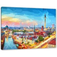 Pixxprint Leinwandbild Berlin City Panorama Kunst, Berlin City Panorama Kunst (1 St), Leinwandbild fertig bespannt, inkl. Zackenaufhänger