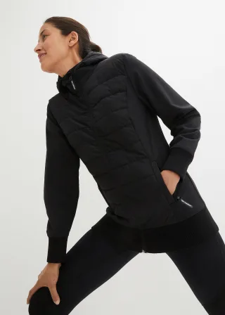 bonprix wasserabweisende hybrid Steppjacke mit Materialmix, schwarz, Gr.44, Winddichte Übergangsjacke mit Reißverschlusstaschen und softer Innenseite, bequem geschnitten