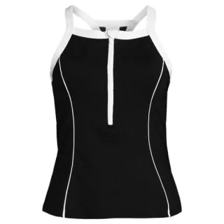 Tankinitop mit hohem Ausschnitt, Zipper-Detail, Damen,  Schwarz, Elasthan/Nylon-Mischung, by Lands' End