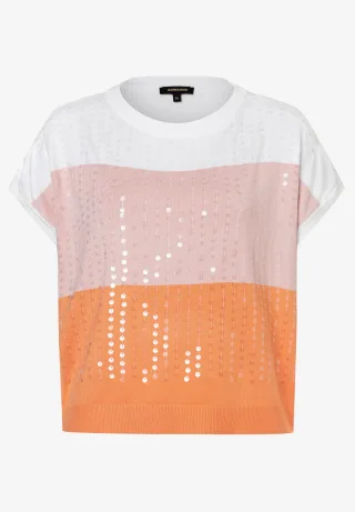 MORE & MORE - Blockstreifenpullover orange - Gr. - 46