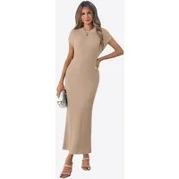 Imily Bela Strickkleid Damen mit Kurzarm und Rundhals Casual (Packung, 1-tlg., 1per-Pack) in Unifarbe mit Lochmustern und Rippstrick