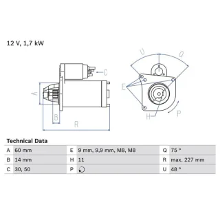 Bosch Anlasser 1,7 kW Mini Mini 1,6 0986023050