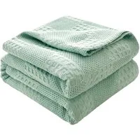 Wohndecke Baumwolle Waffelpique Kuscheldecke,Weiche und Atmungsaktive Tagesdecke, TUWENA