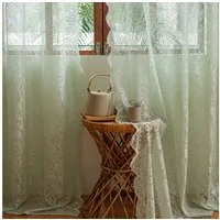 Sunicol Vorhang 2er Set Transparent Gardinen mit Spitze Blumen Bestickte, Voile Vorhänge Luftig Dekoschal für Wohnzimmer Schlafzimmer, Mintgrün