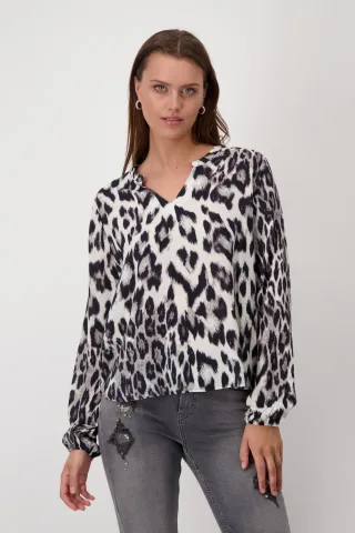 monari - Bluse mit Leomuster schwarz gemustert - Gr. - 40
