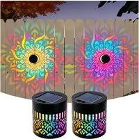 QUBEBU LED Solarleuchte 1/2/4 Stück Solarlaterne Mandala Wandleuchte, Solarlampen für Außen, LED fest integriert, 7 Farben RGB Wandlamp, Decorative Solar Mandala Lights Gartendeko, LED Gartenleuchte, Solarlaterne für Hof Rasen Wege Terrasse Yard Deko