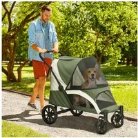 PawHut Hundebuggy Hundewagen klappbar mit Kissen Buggy, (Katzenwagen, 1-tlg), für mittelgroße Hunde & Katzen bis 25 kg, Dunkelgrün