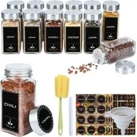 FIVMEN Gewürzstreuer Gewürzgläser Eckig Set mit Deckel Gewürz Organizer Gewürzbehälter, (24-tlg), mit Trichter, Leeren Aufklebern, Reinigungsbürste, Sieben, 120ml