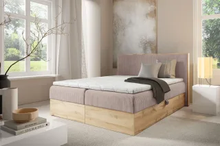 Boxspringbett Schlafzimmerbett ROLAND PREMIUM 140x200cm in Stoff Lincoln Rosa