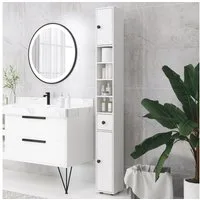 Kleankin Badkommode Hoher Badezimmerschrank (schmaler Badezimmer-Aufbewahrungsschrank, 1 St., mit Schublade, verstellbaren Regalen), 20 x 20 x 180 cm, Weiß
