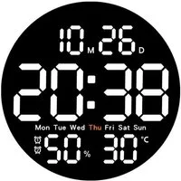 GarveeMore Wanduhr LED DigitalWanduhr, mit Temperatur, Feuchtigkeit, mit Fernbedienung