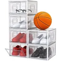 POPOLIC Schuhkiste 6/9/10 Stück Schuhboxen stapelbar Schuhboxen aus klarem Kunststoff (Hartplastik Schuhbox mit Deckel, 6 St., Schuhorganisatoren mit Magnettür für Größe 46 - Hartplastik), faltbar und stapelbar, für Stöckelschuhe,Pumps, Schuhaufbewah