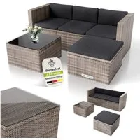 Juskys Gartenlounge-Set Punta Cana, (Set, Sitzgruppe), Polyrattan Sitzgarnitur mit 1 Tisch, 1 Sofa und 1 Hocker