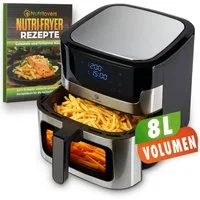 Nutrilovers Heißluftfritteuse NUTRI-FRYER Hei fluftfritteuse Edelstahl, 8L, 2000W, Ober- & Unterhitze, 2000 W