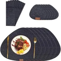 Coonoor Platzset 12-teiliges Premium Filz Tischse - Oval inkl. Untersetzer I Platzset, (12-St), I Bestecktasche, Tischsets Abwaschbar rutschfest Platzdeckchen