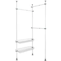 WENKO Teleskopregal Modell Herkules Duo, zum Klemmen ohne Bohren, verstellbar, mit 3 Kleiderstangen & 2 Körben