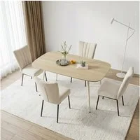 Jiexi Essgruppe Esstisch Set 5-teilig 120x69 MDF Eichenoptik Kombi mit Samt Stühlen