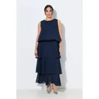 Ulla Popken Cocktailkleid Chiffon-Maxikleid Volants U-Boot-Ausschnitt