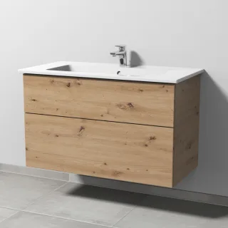 Sanipa 3way Keramik-Set Venticello Keramik-Waschtisch und Unterbau mit 2 Auszügen, Eiche Natural-Tou SM32485