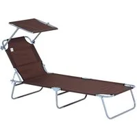 MC Star Gartenliege Sonnenliege klappbar mit Sonnenschutz Braun 187x58x36 cm, für Terrasse & Balkon