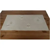 heimtexland Tischdecke Deko Tischwäsche Kissen Serie Pusteblume bestickt (Typ887 1-tlg), Tischläufer 40x90 I natürlich edle Leinen-Optik I beige