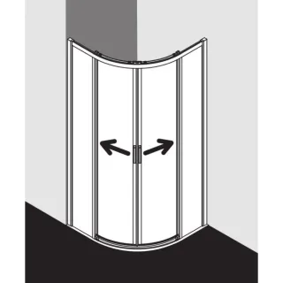 Kermi Liga Viertelkreis-Gleittür bodenfrei mit 2 Festfeldern LIC50080201AK 80x200cm, silber mattglanz, ESG klar